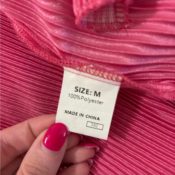 Pink Ribbed Button-Up Top and Shorts Set - Picture 2 of 2